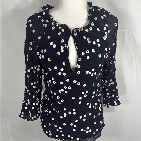 Rebecca Taylor Alessandra Embroidered Ruffle Navy Top Size M - Picture 1 of 11